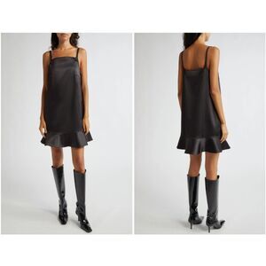 Ganni Women's Black Duchesse Satin Minidress Size 34 EU